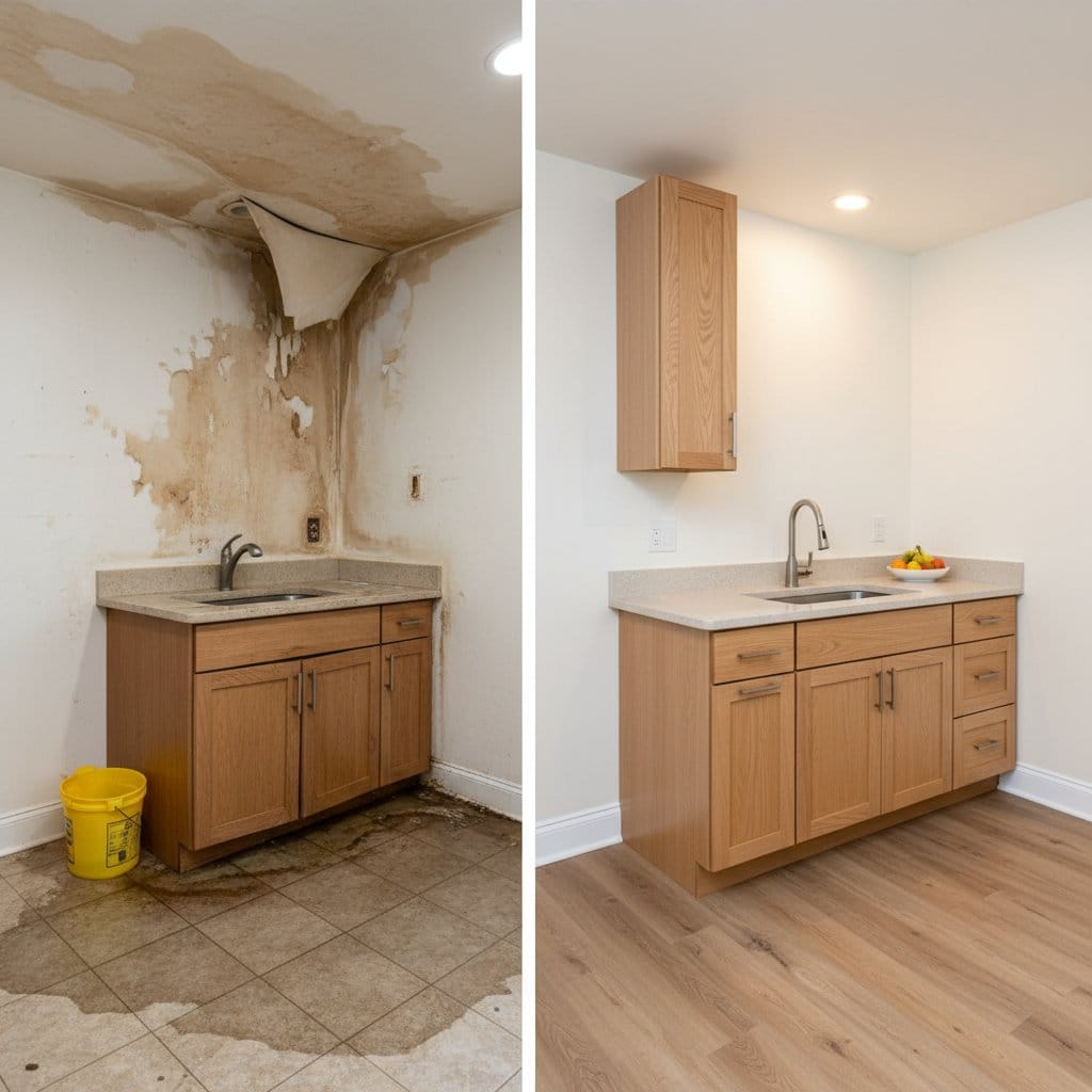 Mold Prevention After Water Damage restoration β home kitchen of bi-level home in Tenafly, NJ