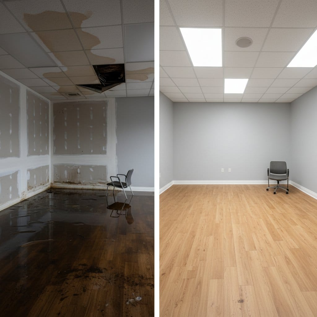 Tenafly Water Damage Restoration commercial office space restoration before and after in Tenafly