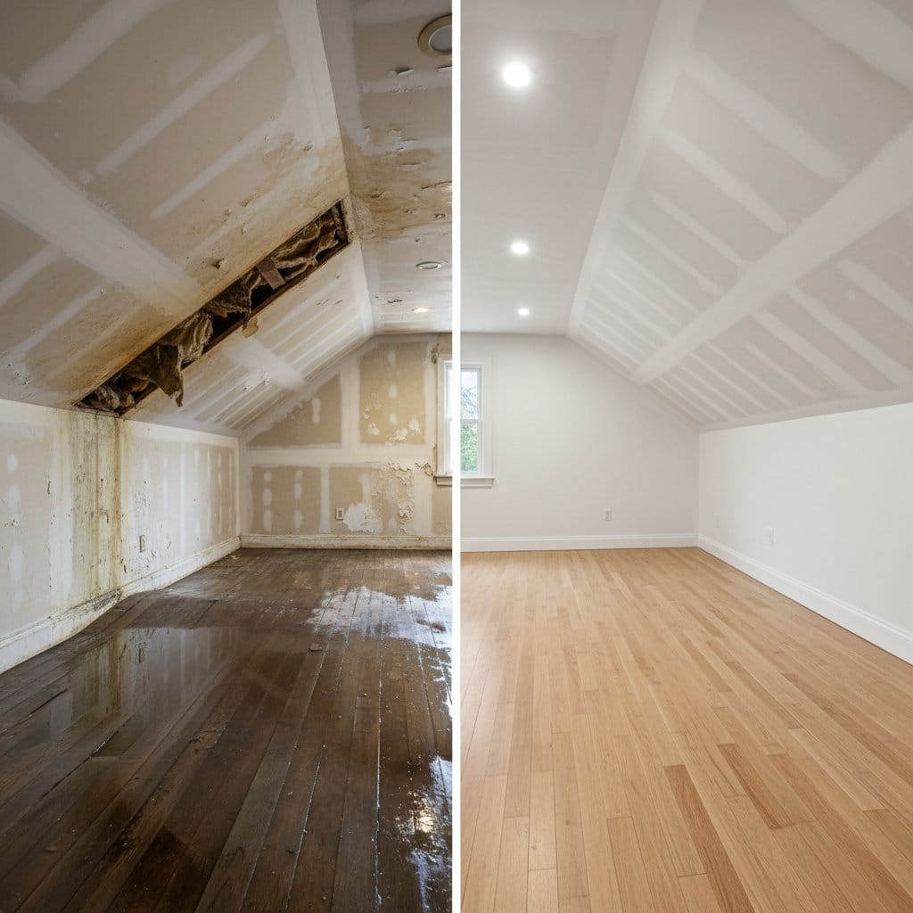 Tenafly Water Damage Restoration attic space restoration before and after in Tenafly